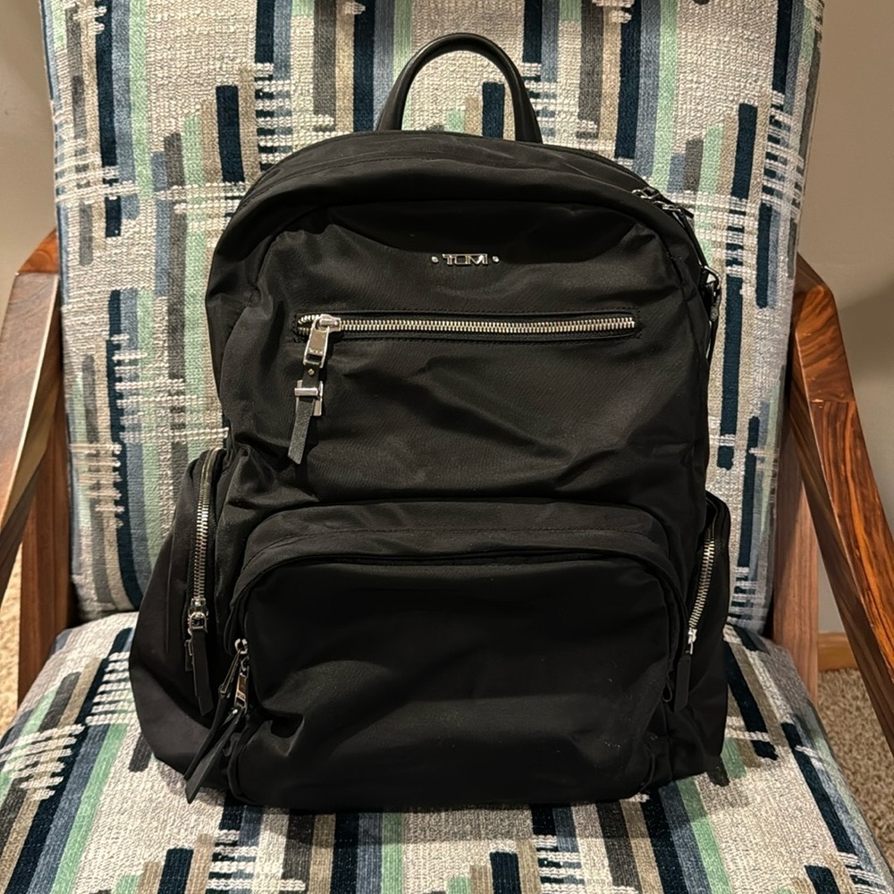 Tumi Voyaguer Carson Black Nylon with silver hardware backpack